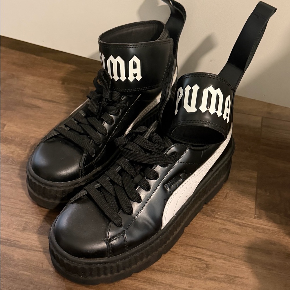 PUMA Black and White Leather Sneakers